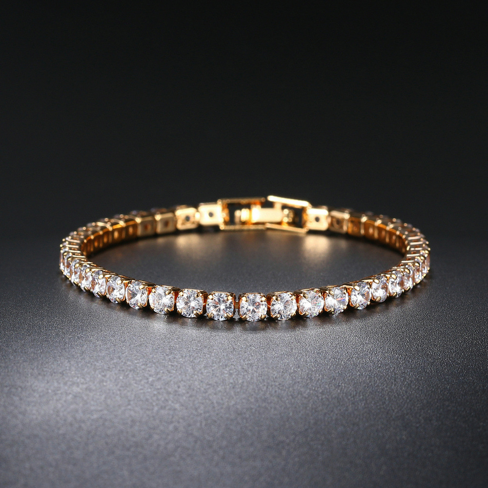 European and American Zircon Bracelet Single Row 4mm Round Full Diamond Tennis Chain Cross-Border Hip-Hop Jewelry Tennis Bracelet QC-foto från 1688 på Qualit.ly