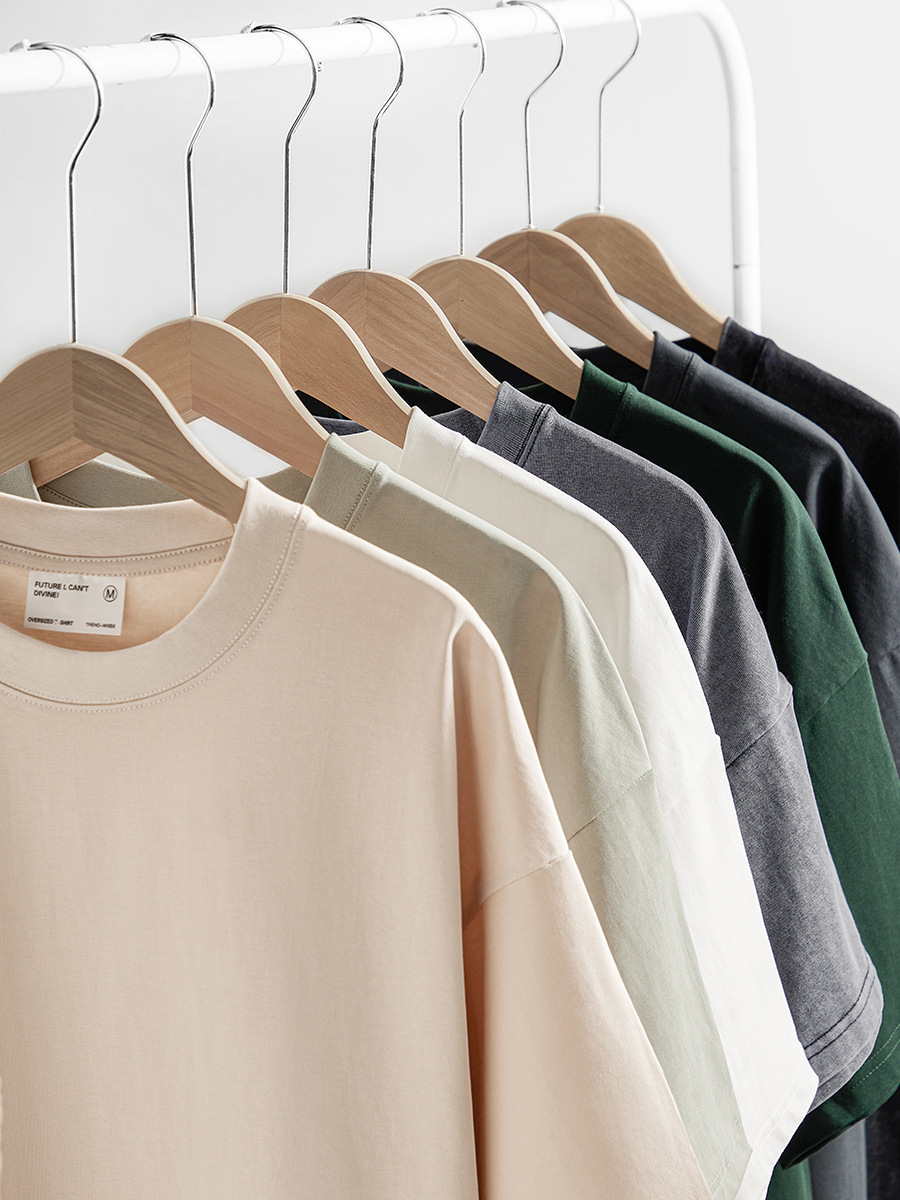 300g Heavy Thickened Xinjiang Cotton Short-sleeved T-shirt Men's Summer Shoulder Fashion Brand Solid Color T-shirt Backing Shirt Clothes
