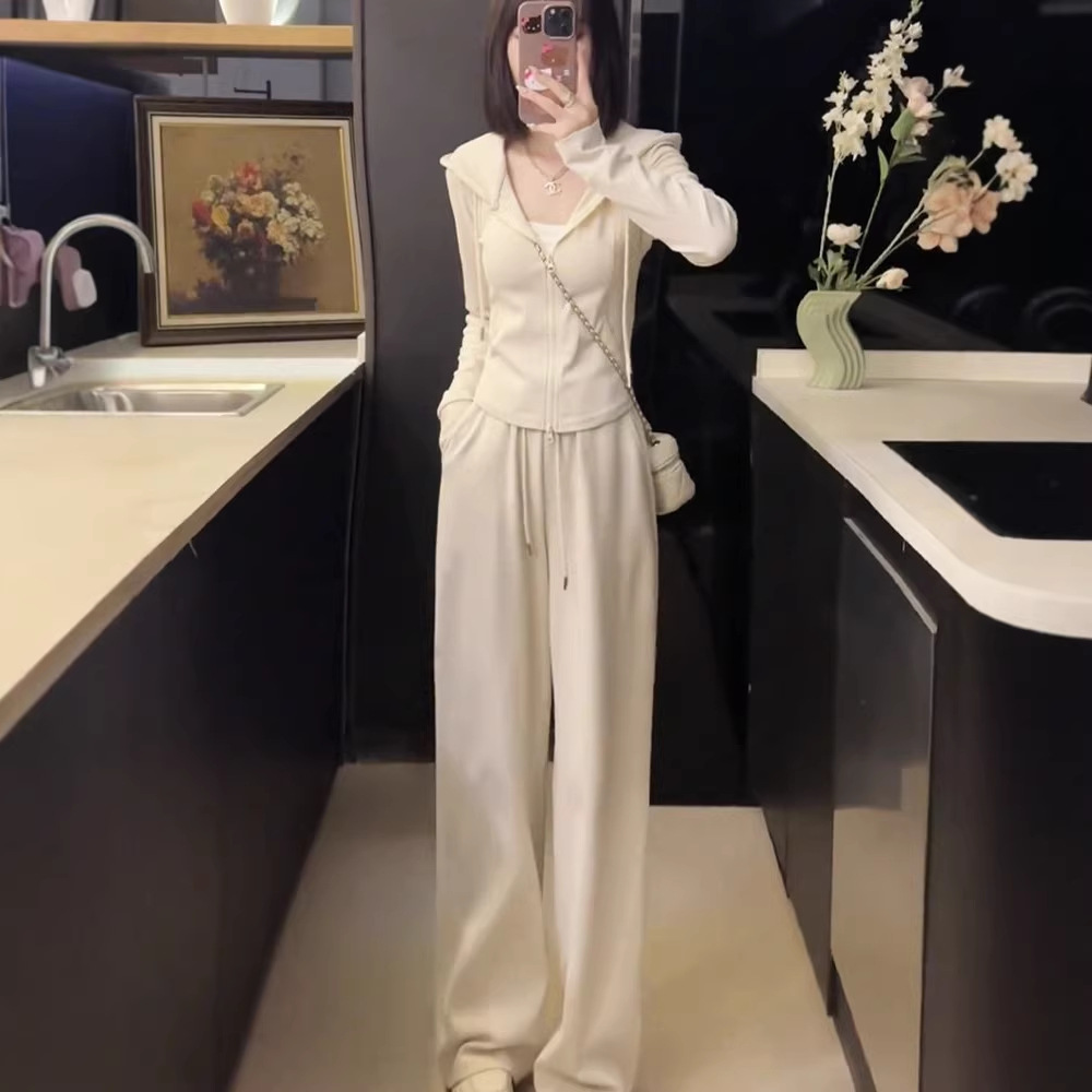 Plus-Size Spring and Autumn Fashionable and Stylish High-End Slimming Two-Piece Women's Hooded Sweatshirt Casual Sports Set for Plus-Size Women