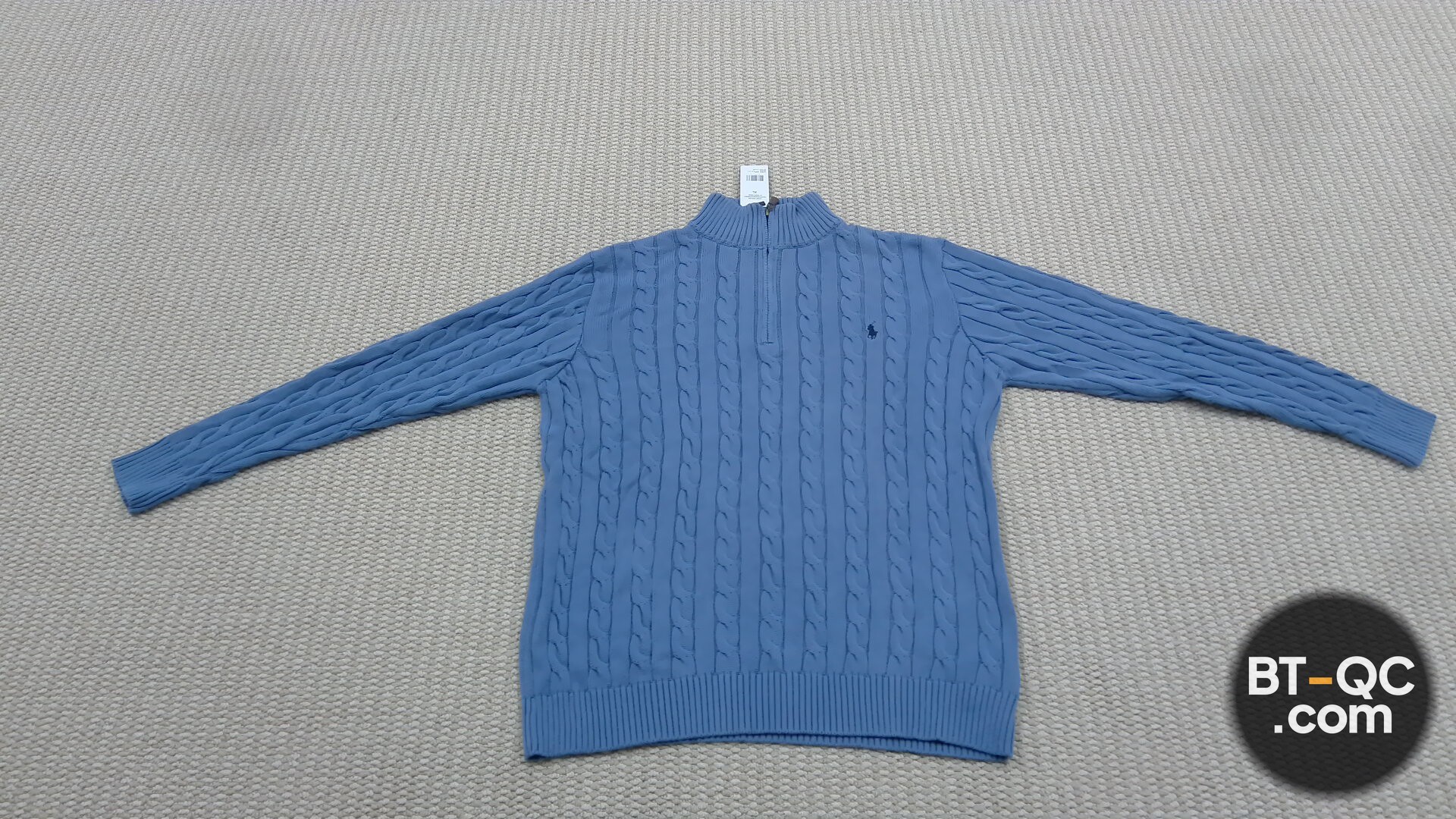Ralph Lauren Cable Knit Quarter Zip Sweater Blue QC