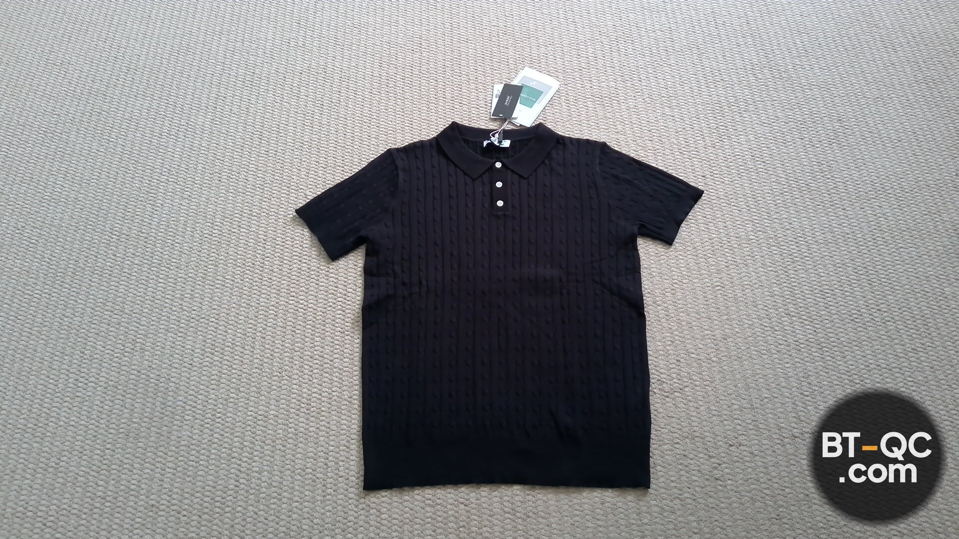 NEXT Black Cable Knit Polo Shirt QC