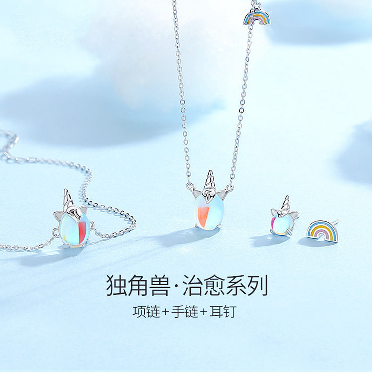 Simple Temperament Diamond-encrusted Bracelet for Women Korean Style Fashion Cute Glue Dripping Rainbow Aurora Colorful Unicorn Bracelet Jewelry