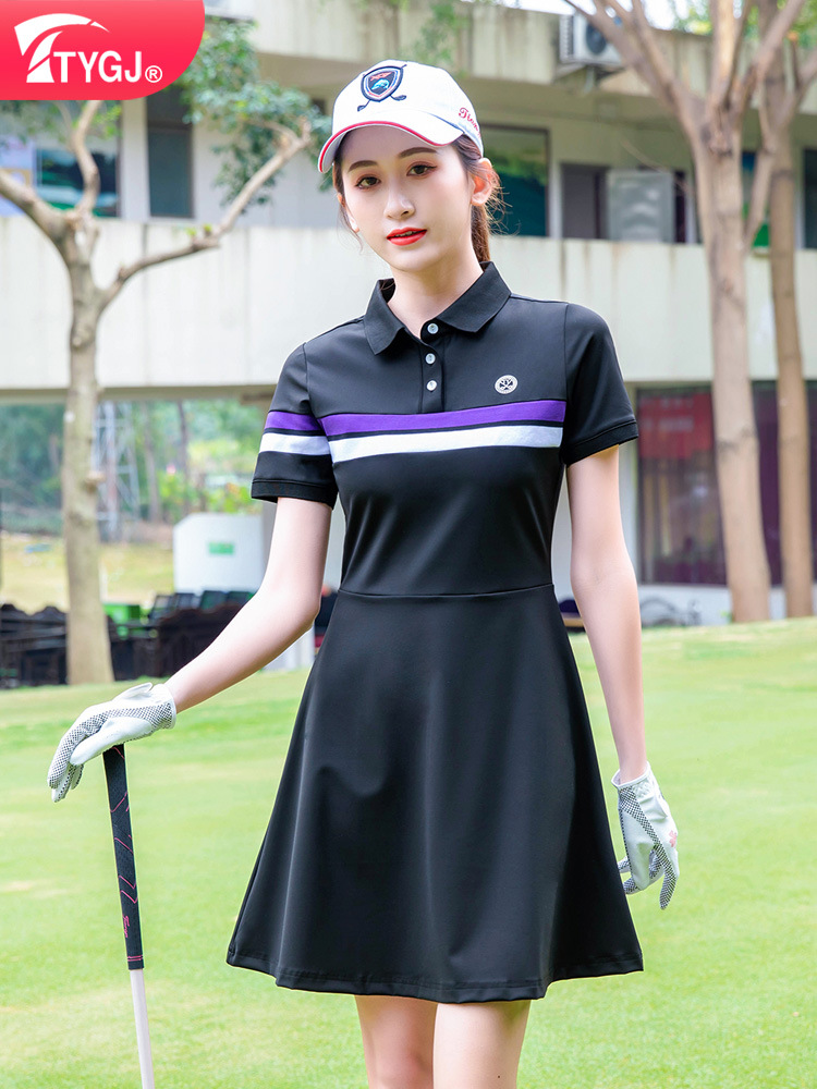 Summer New Women's Golf Dress Polo Collar Short-Sleeved T-Shirt High-Waist Slim Sports Skirt Tennis Skirt