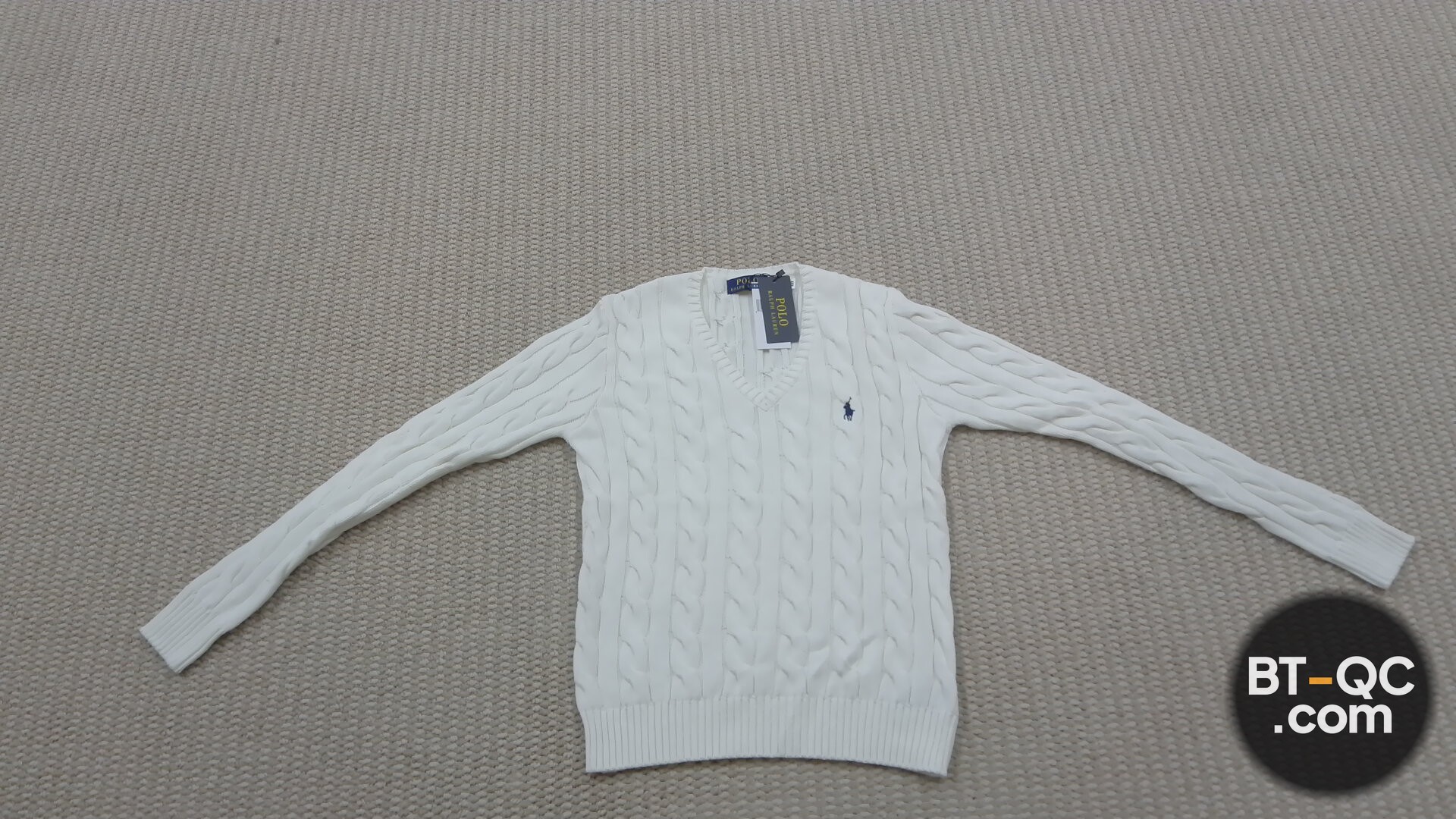 Ralph Lauren Cable Knit V-Neck Sweater White QC