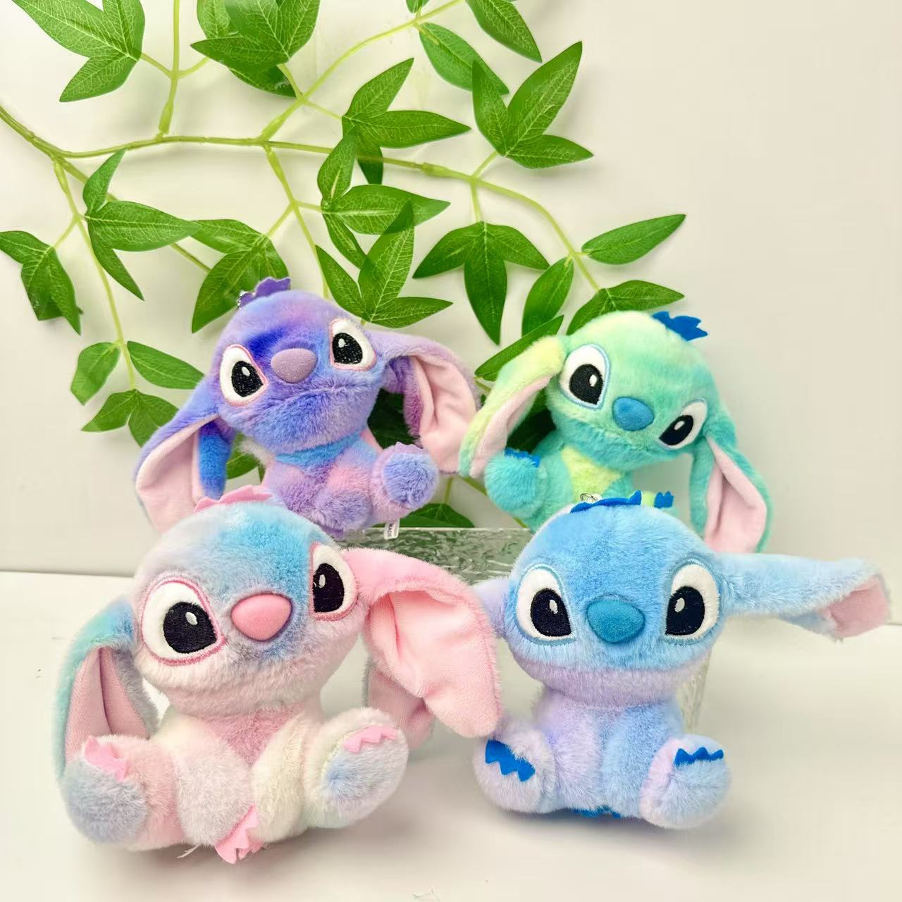 Trendy Cute Plush Toy Rainbow Tie-Dye Stitch Bag Charm Keychain Doll