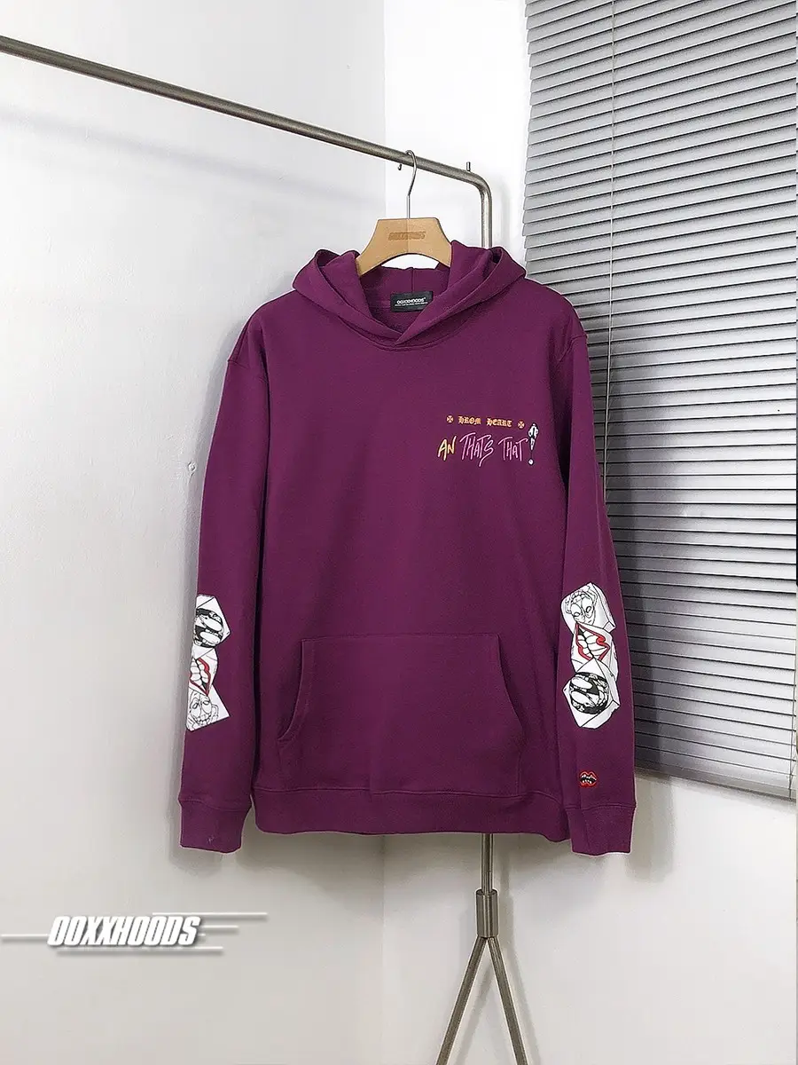 Purple Cartoon Fun and Cute Quirky Print Arm Graphic Street Style Hoodies Couple Sweatshirts