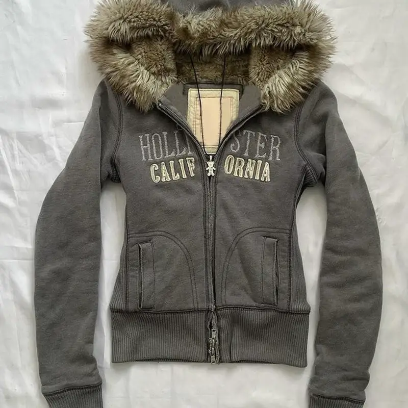 Floral Vintage Original American Retro Gray Printed Sweatshirt Niche Design Hooded Jacket for Women in Autumn