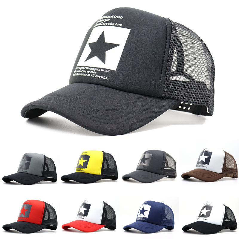 Cross-border European and American Five-pointed Star Letter Printing Sponge Baseball Hat Trucker Net Cap Summer with Net Cap