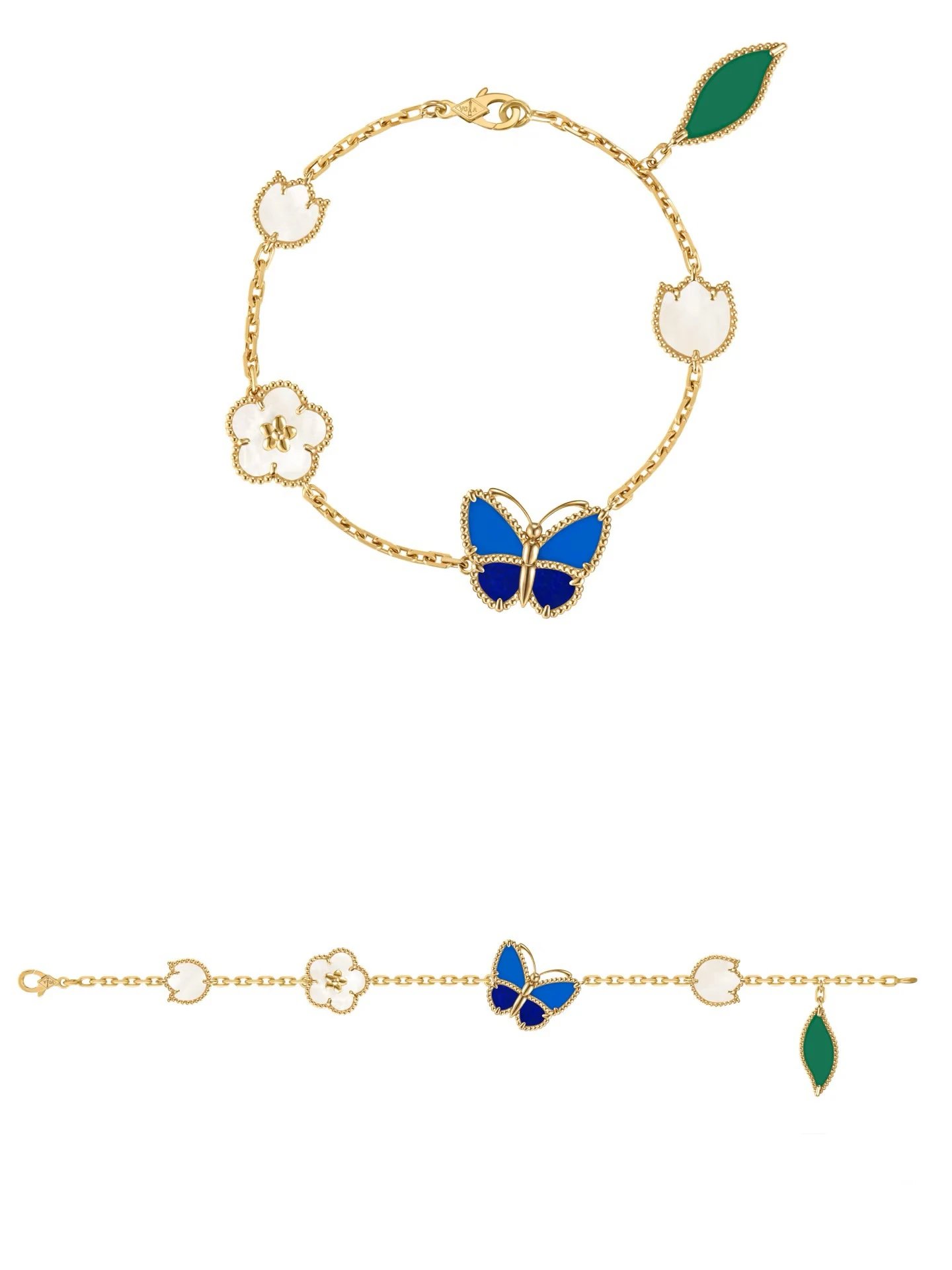 Van Cleef & Arpels Lucky Spring Collection Yellow Gold, Lapis Lazuli, and White Mother-of-Pearl 5-Mo