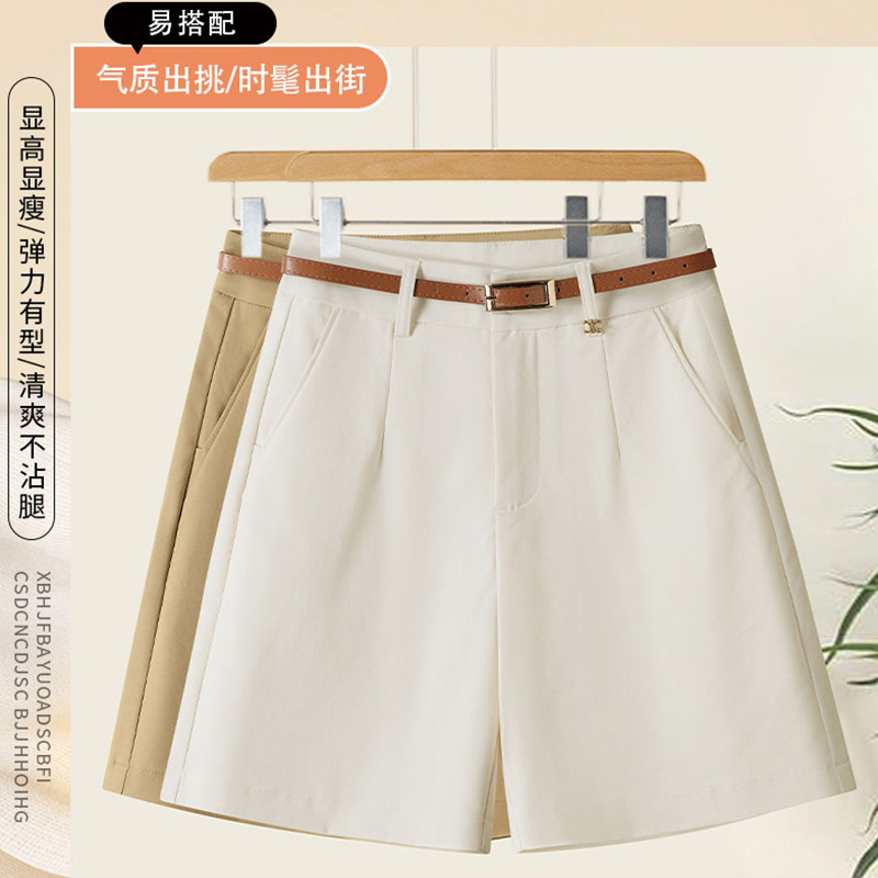 Elegant Women's Suit Shorts 2026 New Summer Thin Casual Wide-Leg Outerwear Knee-Length Straight Pants for Petite Figures