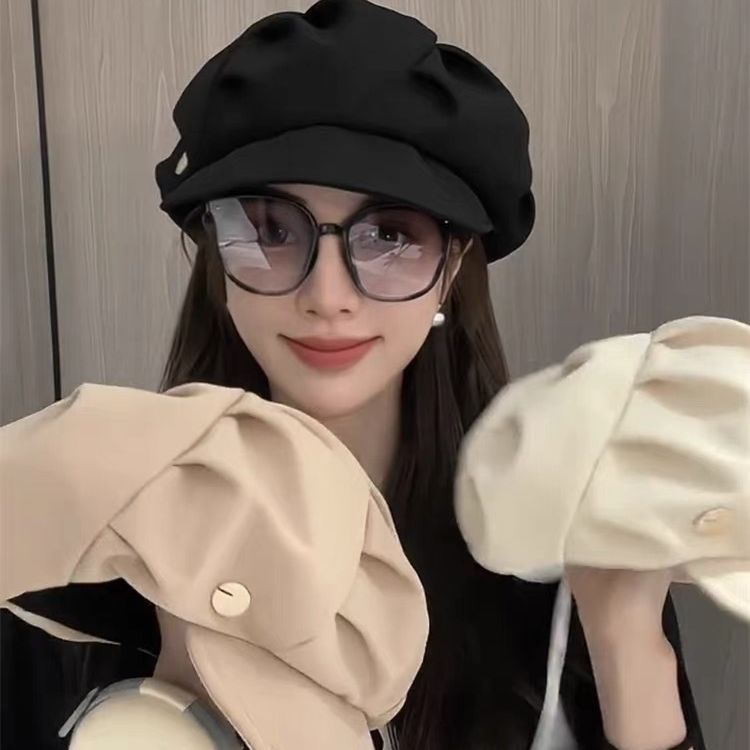 Customized Beret, Simple and Versatile, Women's Casual Face-Showing Small Warm Painter's Hat, Windproof Large Head Circumference Octagonal Hat, K-Style