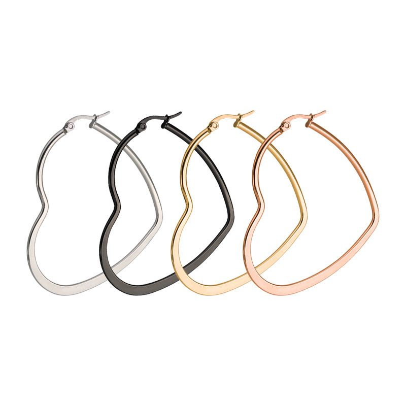 2023 Japanese and Korean Simple and Unique Heart-Shaped Water Drop Pendant Earrings for Women, Exaggerated Large Heart Earrings, Hollow Earrings, Titanium Steel