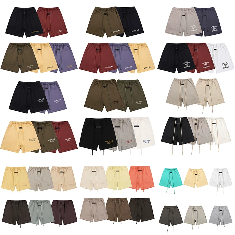 Trendy brand heavyweight fog double line essentials American high street letter printed loose five quarter shorts for men