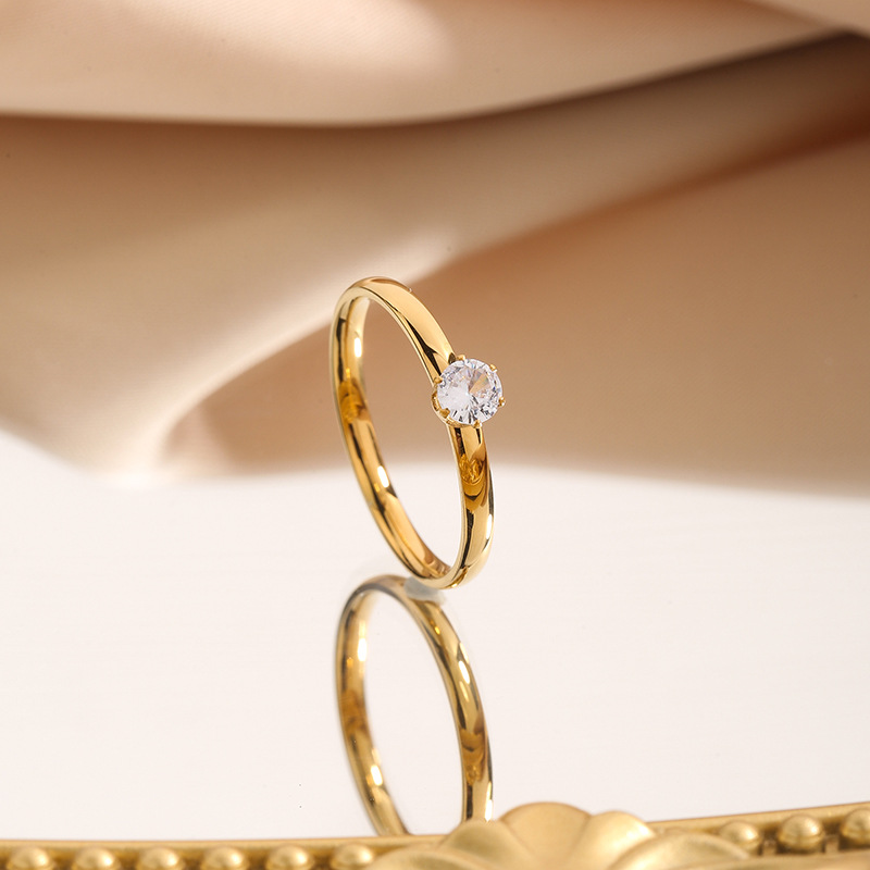 Cross-border Hot Fashion Couple Titanium Steel Ring Women's Micro-inlaid Zircon Ring Simple Korean Style Stainless Steel Diamond Ring