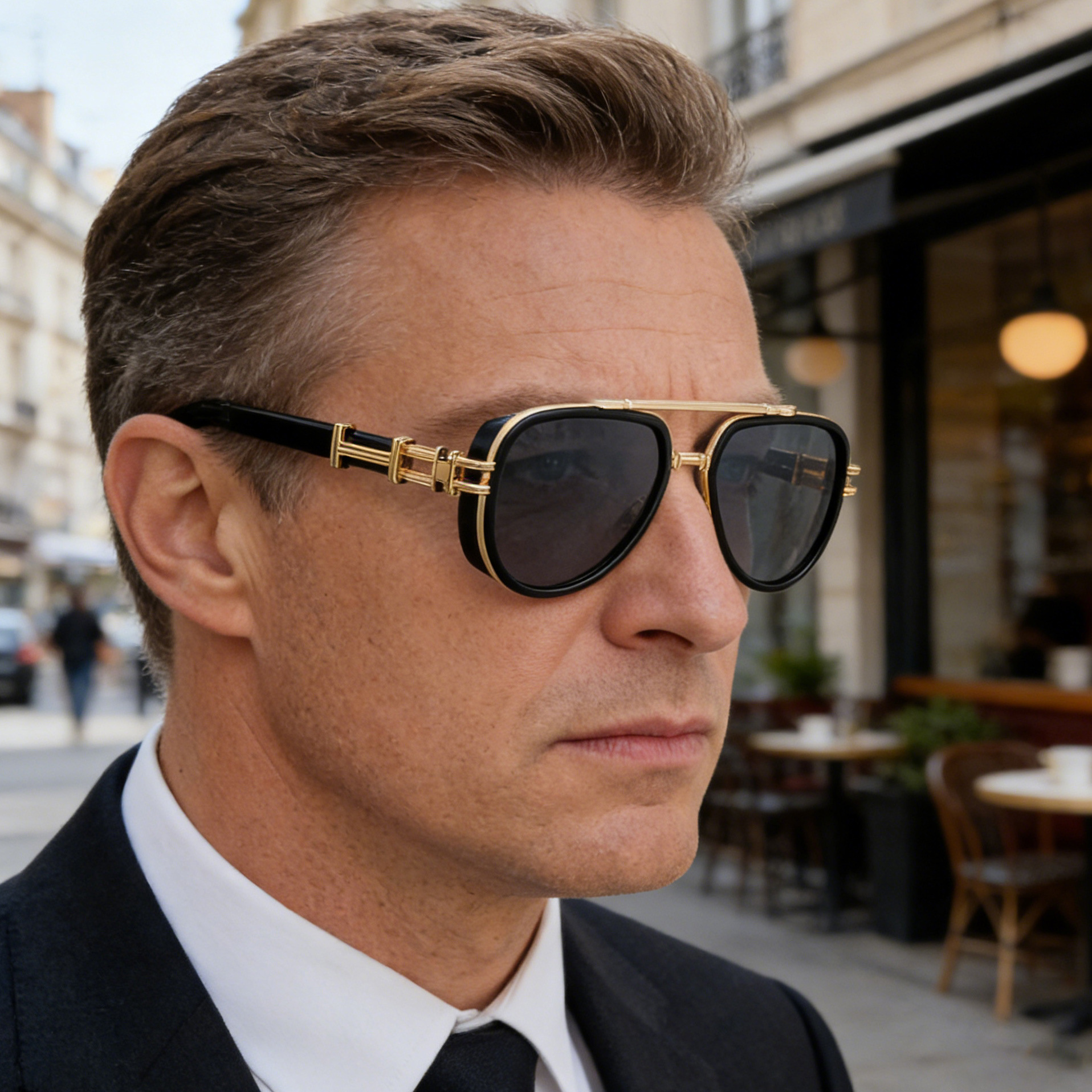 European and American Polarized Sunglasses for Men, Retro Metal Double Bridge Punk Style Sunglasses for Men, Cross-Border Wholesale Sunglasses