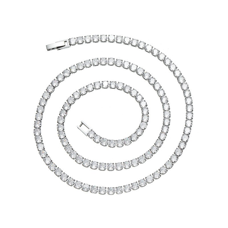 925 Silver Zircon Tennis Necklace 40-50CM 4MM