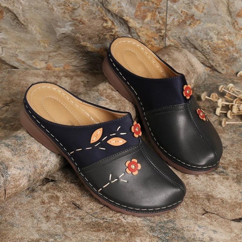 Cross-border 2024 Summer New Style Baotou Sandals and Slippers Ethnic Style Platform Bottom Flower Handmade Thick-soled Retro Women's Sandals