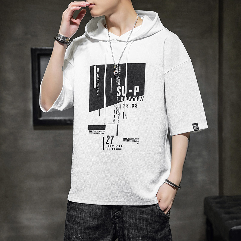 2025 Summer New Half-Sleeved T-Shirt Men's Trendy Brand Youth Ant Wrinkle Casual Hooded Short-Sleeved T-Shirt Cross-Border