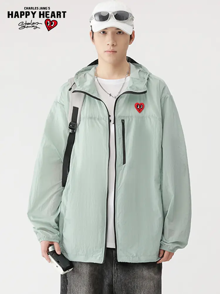 Charles Peach Heart UPF50 + Hooded Sun-Proof Top Men's Coat Wind Shield Outdoor UV-Proof Summer Thin