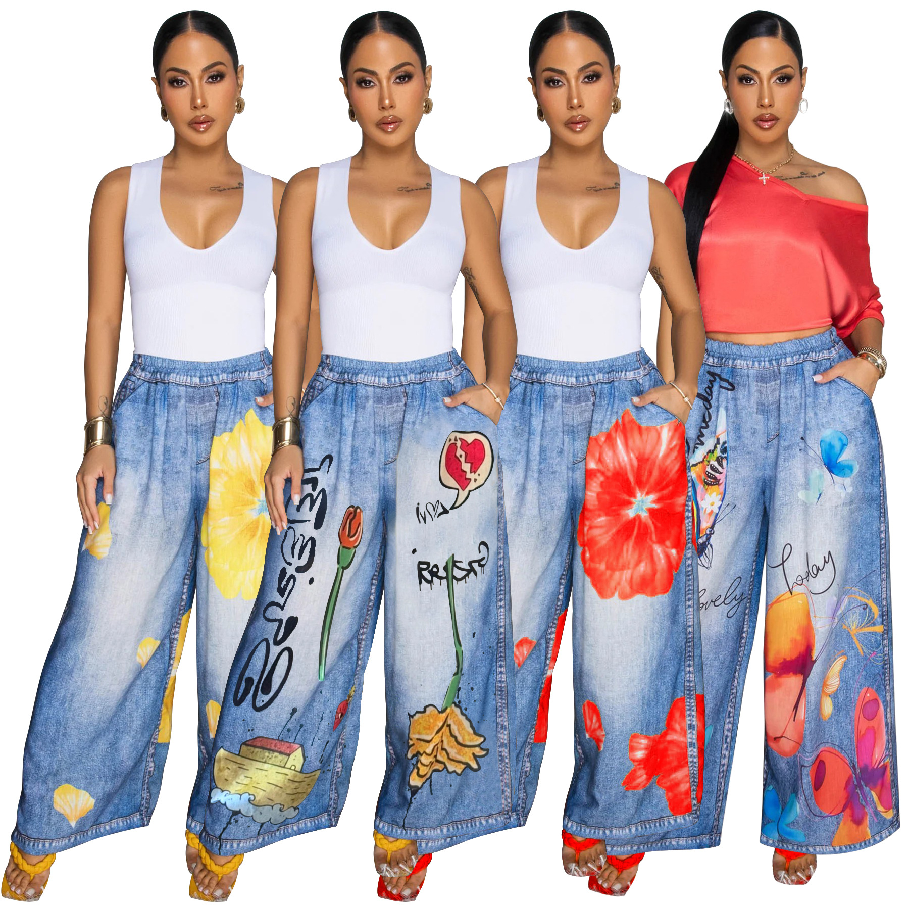 10833 Moyashang Amazon European and American Foreign Trade Women's Clothing Russian European Printed Wide-Leg Pants Casual Women's Pants New