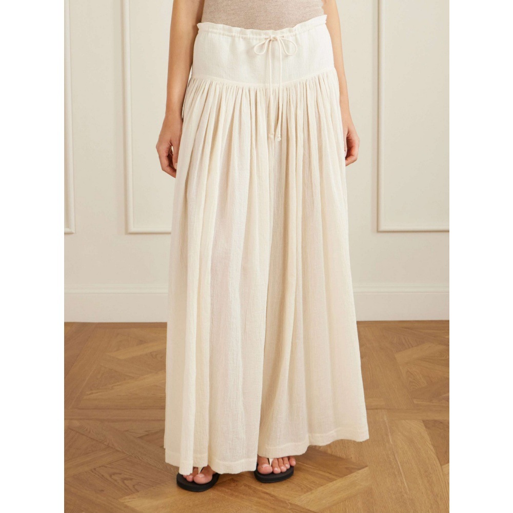 Rommel Drawstring High-Waisted Flared Skirt Pants 2026 Spring/Summer New Style Minimalist Row Style Elegant Lazy Wide-Leg Pants for Women