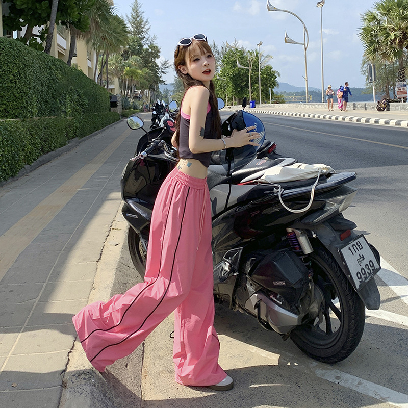 25Th Ootd! Quick-Dry Pants｜Hot-Selling Summer Loose-Fitting Parachute Wide-Leg Casual Pants in Rose Red