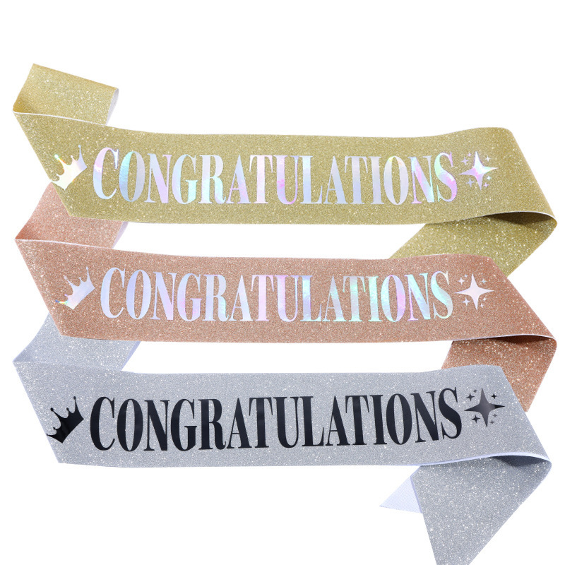 European and American Graduation Party Shoulder Strap Etiquette Strap Congratulations Glitter Pink Ribbon Bachelorette Party Supplies