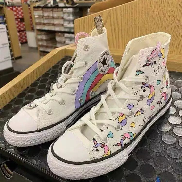 Converse匡威十周年限定女鞋高帮帆布鞋匡威独角兽联名彩虹印花鞋