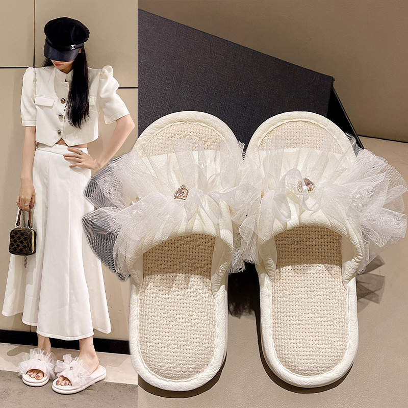 French Style Chanel Style Slippers Women Candy Color Fairy Mesh Slippers Light Luxury Home Breathable Slippers Wholesale