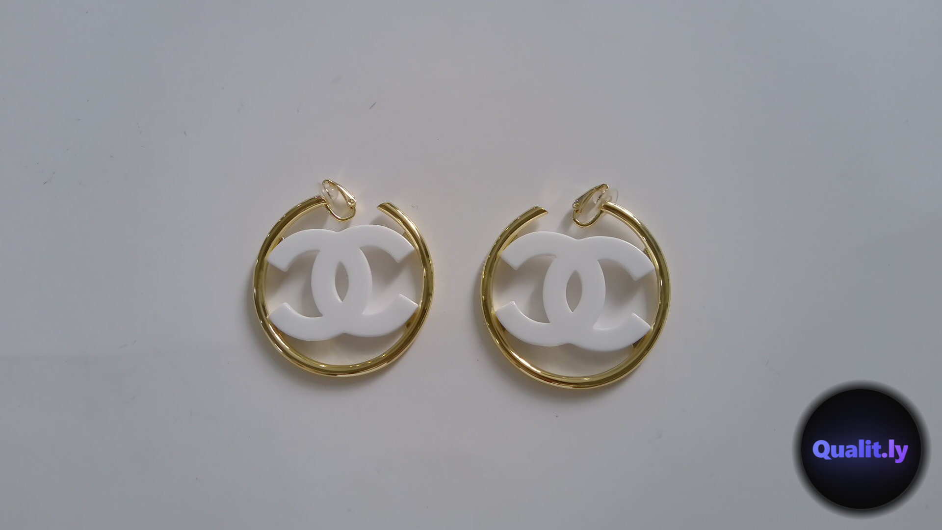 Chanel CC Hoop Earrings White Gold QC