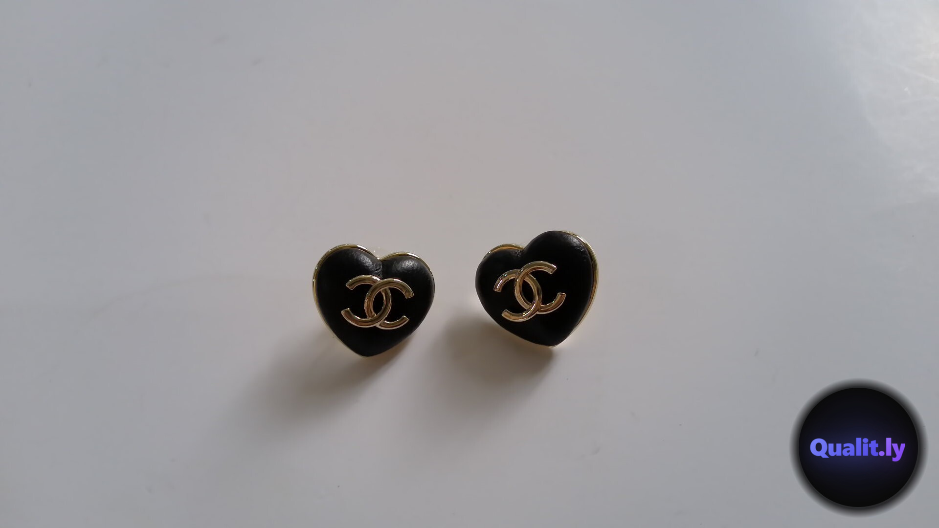 Chanel Heart CC Earrings Black Gold QC
