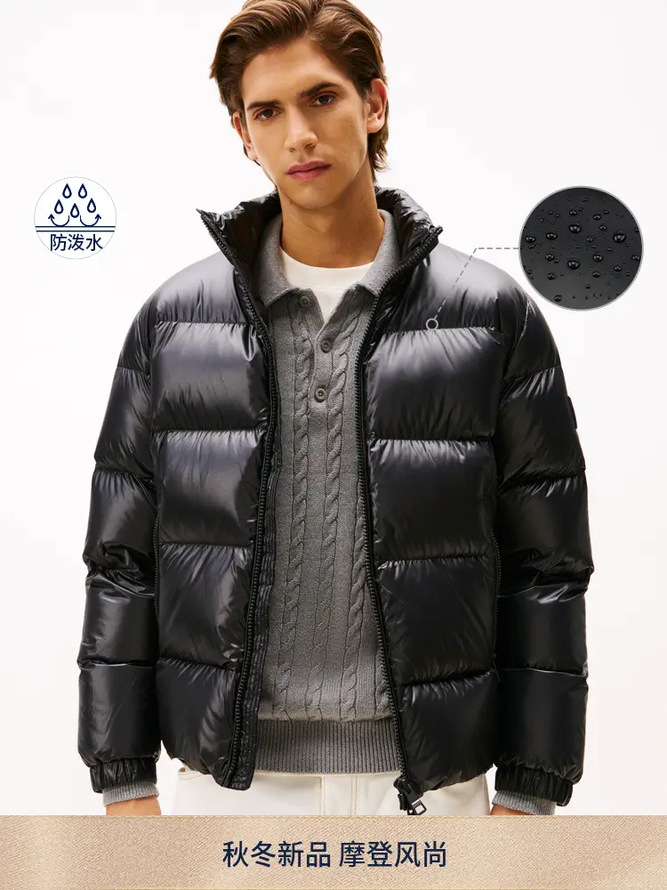 [Anti-splashing water] Tommy25 Fall and winter New arrival men's outdoor bright 90 velvet stand collar bread clothing Down jacket Outwear