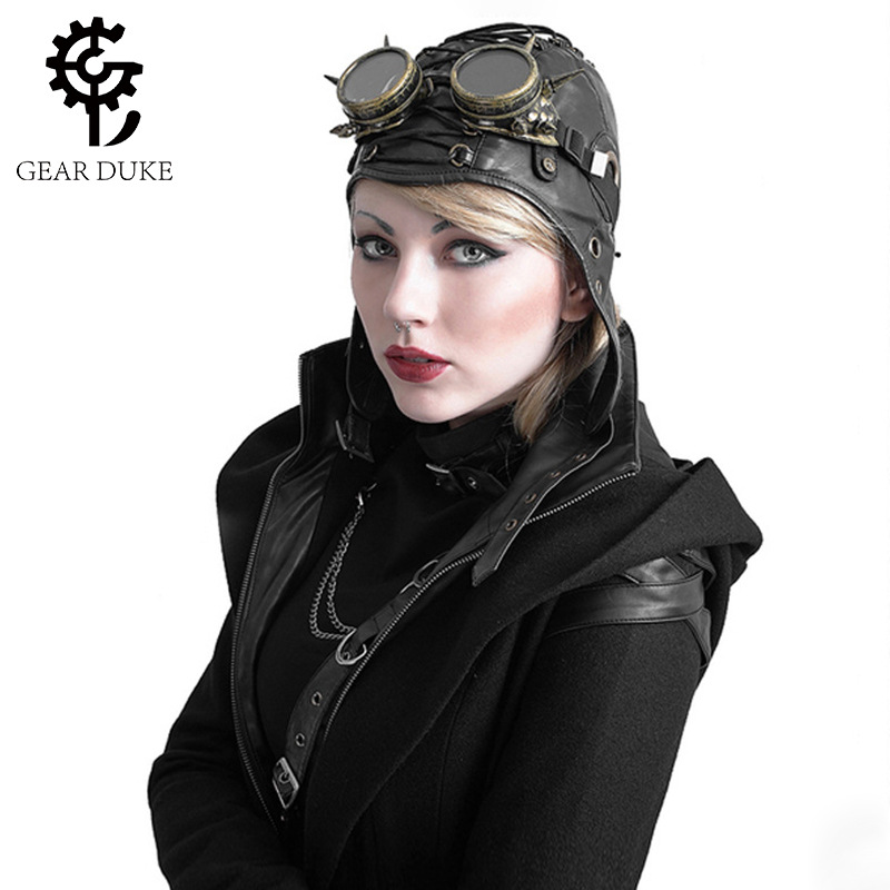 Temu Amazon Ebay Cross-Border Hot-Selling Steampunk Soft Leather Unisex Accessories Motorcycle Flying Hat Clothing