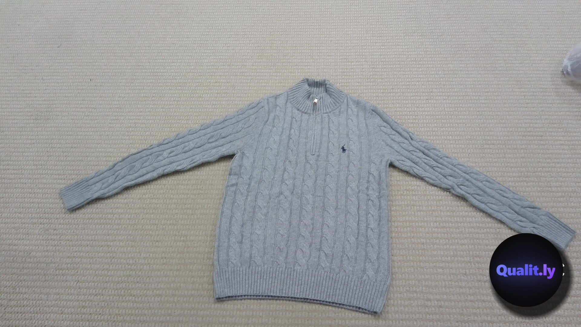 Ralph Lauren Cable Knit Quarter Zip Sweater Grey QC