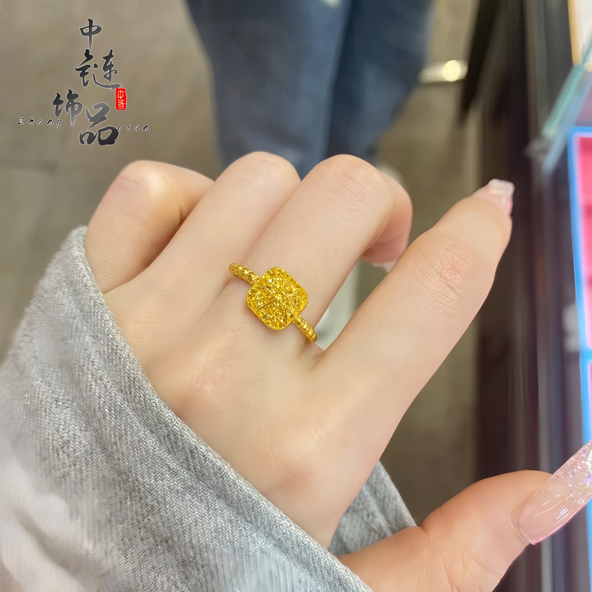 Same style high color retention antique flash brushed small sugar ring women's simple versatile adjustable ring