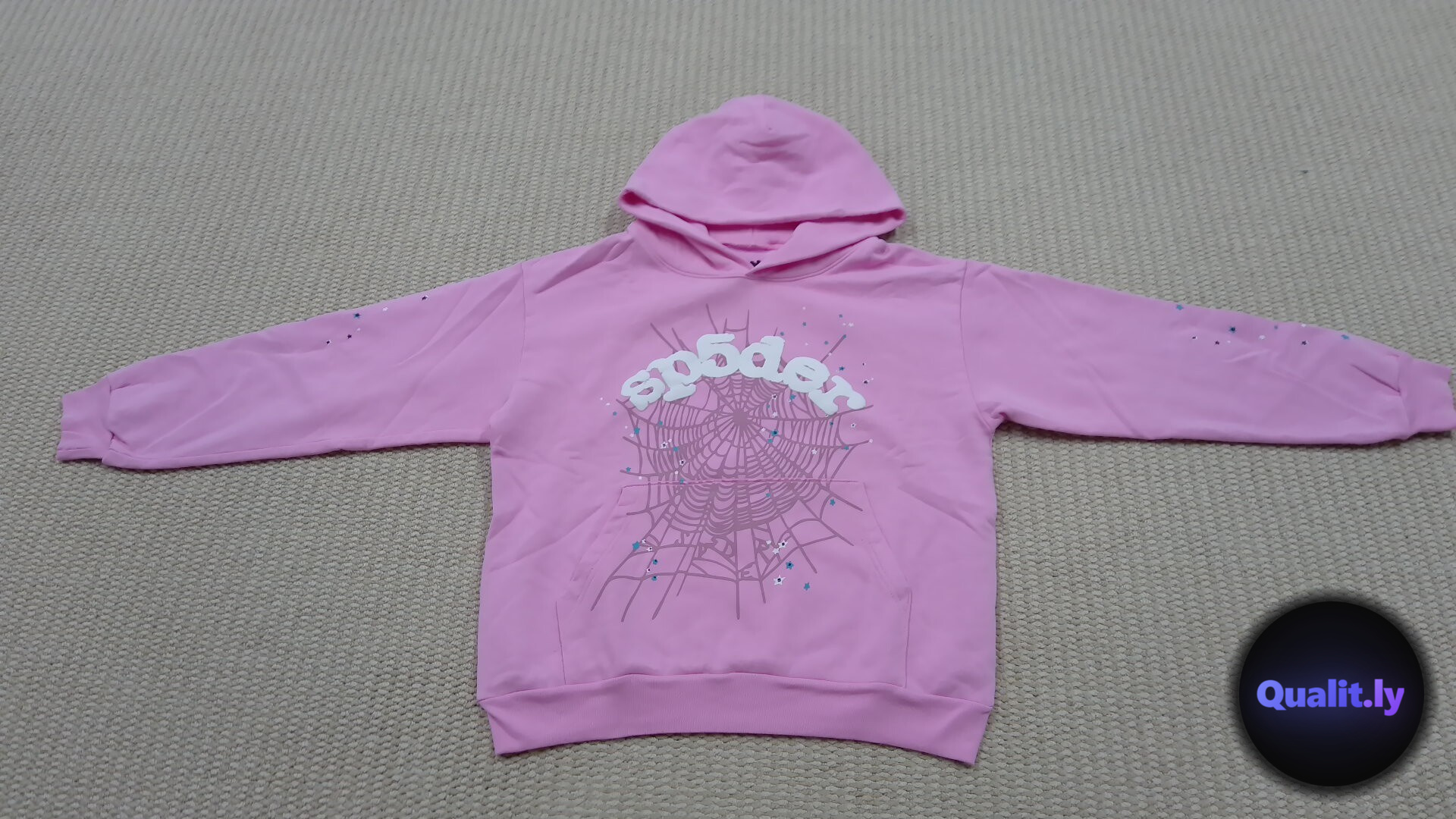 SP5DER Pink Spiderweb Hoodie QC