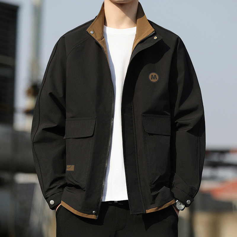 Trendy Brand Handsome Stand-Up Collar Jacket for Men, Autumn Casual Versatile Men's Outerwear, 2025 New High-End Spring Top