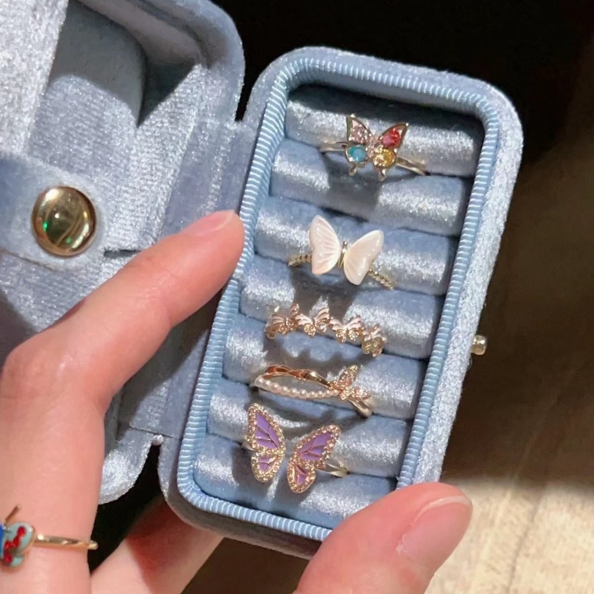 Dropping oil zircon butterfly pearl ring Korean ins spring and summer Joker food finger ring Mori small fresh jewelry wholesale