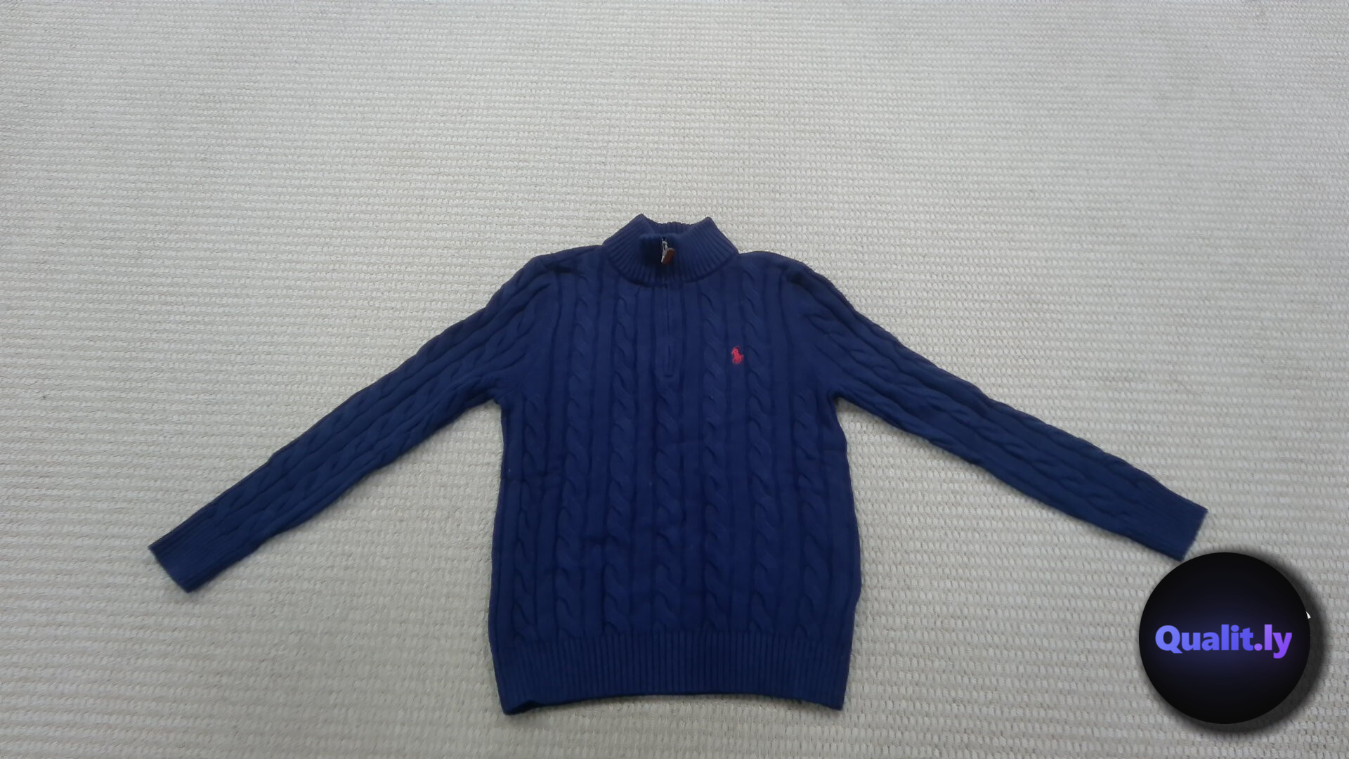 Ralph Lauren Cable Knit Quarter Zip Sweater Navy QC
