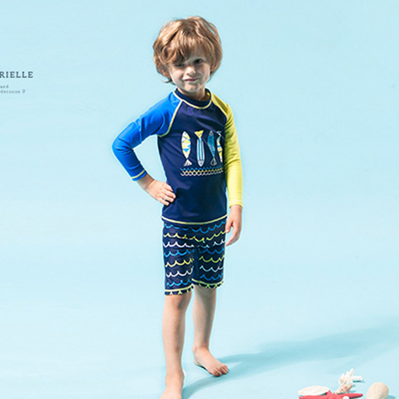 Children's Swimwear Boys' Small, Medium and Large Children's Split Cartoon Swimsuit Baby Infant Children Sunscreen Swim Trunks Set