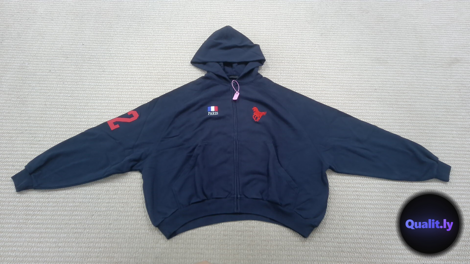 Balenciaga Navy Zip Hoodie with Horse and 22 Logo QC