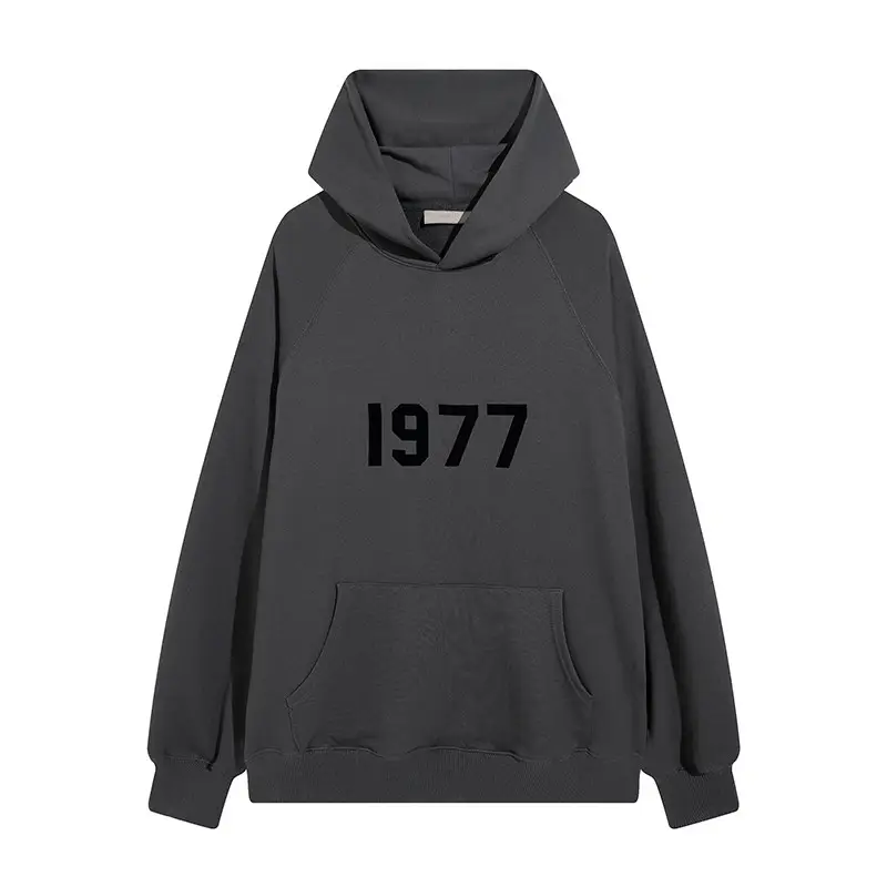 Essentials 1977 American High Street Fashion Brand Hooded Sweatshirt for Men, Autumn and Winter Fleece-Lined, Loose Hoodie for Couples, Women's Version