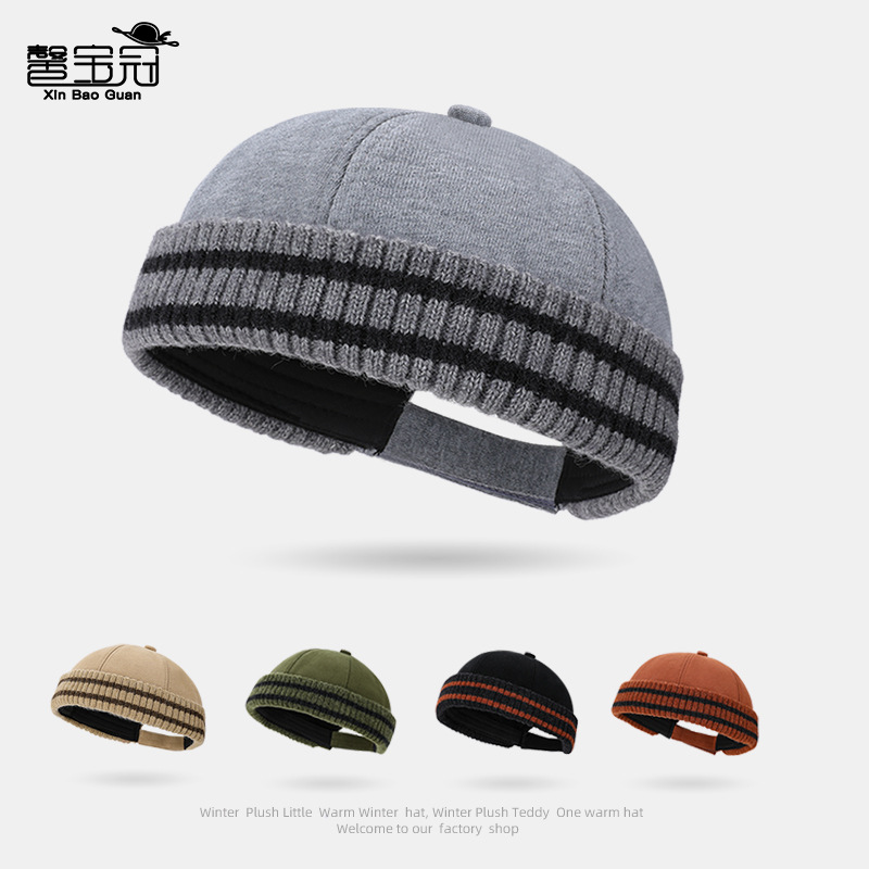 Japanese Retro Melon Cap Unisex Couple Style Autumn and Winter Warm Hat Yuppie Personality Knitted Striped Landlord Hat