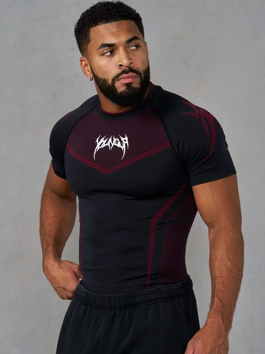 Youngla American Summer New Men's Tight T-Shirt Jogger Sports Fitness Running Training Quick-Drying Short-Sleeved
