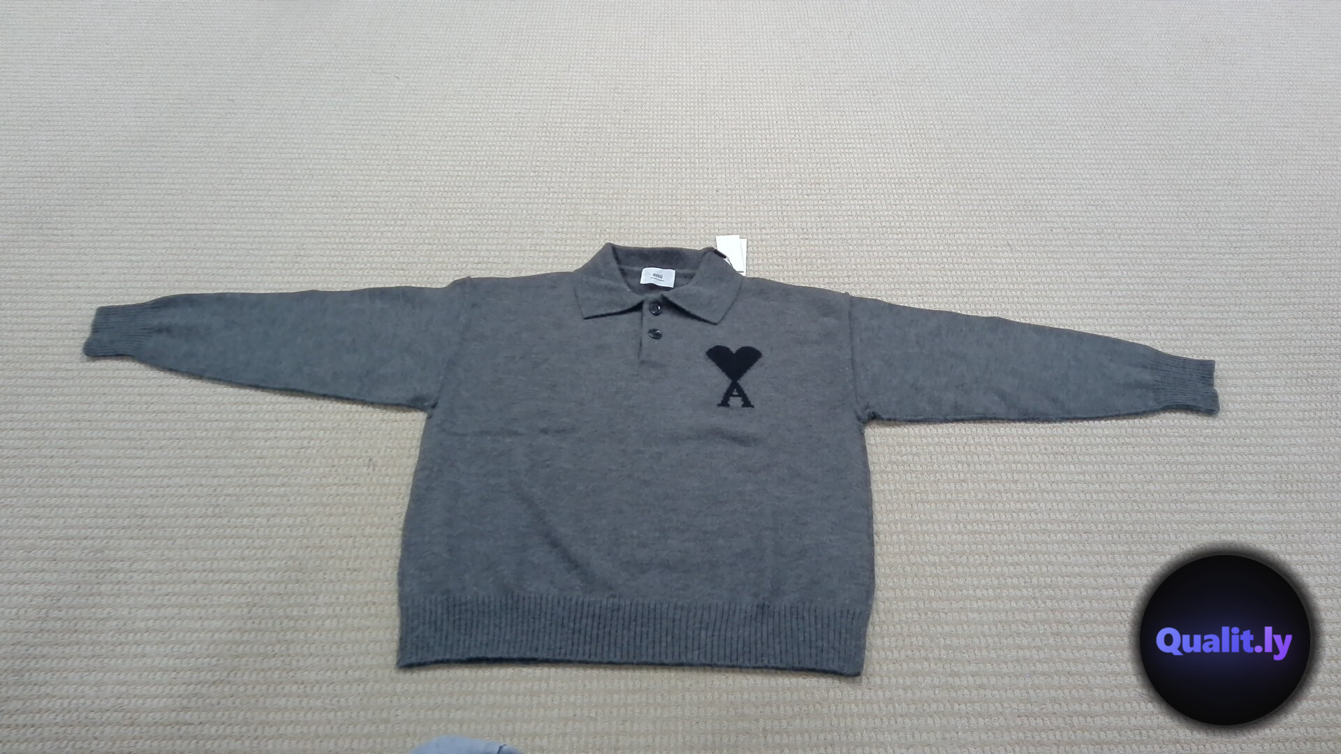 Ami Paris Grey Polo Sweater with Heart Logo QC