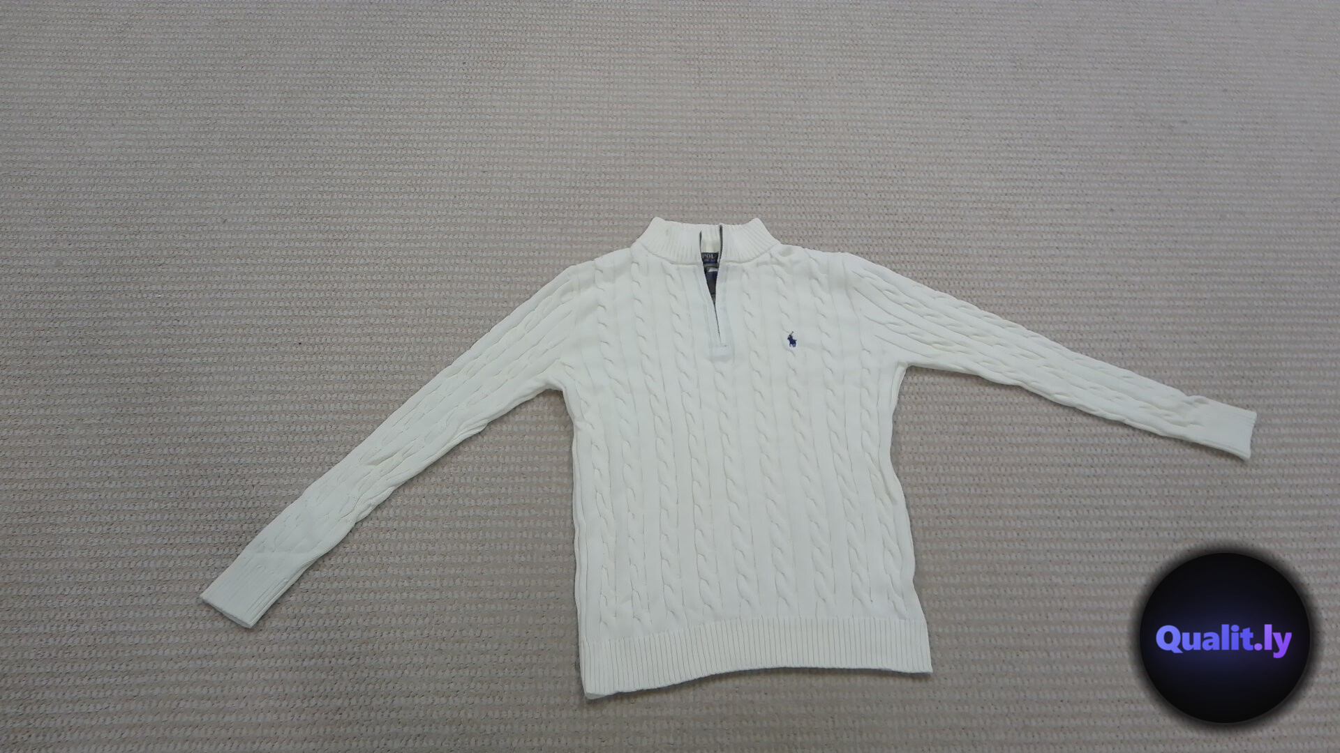 Ralph Lauren Cable Knit Quarter Zip Sweater Cream QC