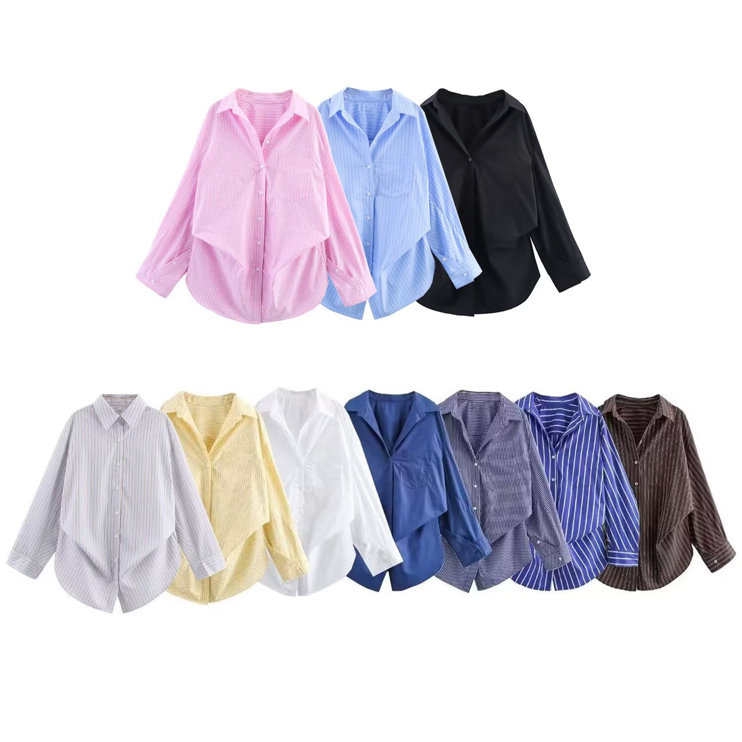 Autumn 2025 New European and American Style Bat Sleeve Loose Striped Shirt 3067105