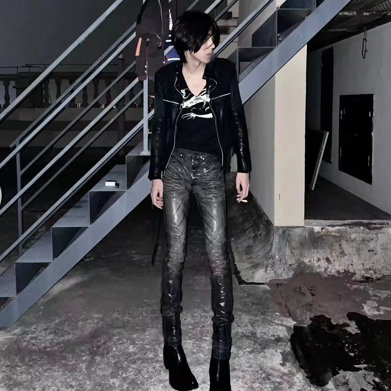 Tear Paradise Tear Dh Vinyl Ghost Claw Washed Slim Fit Black Jeans Hediboy Skinny