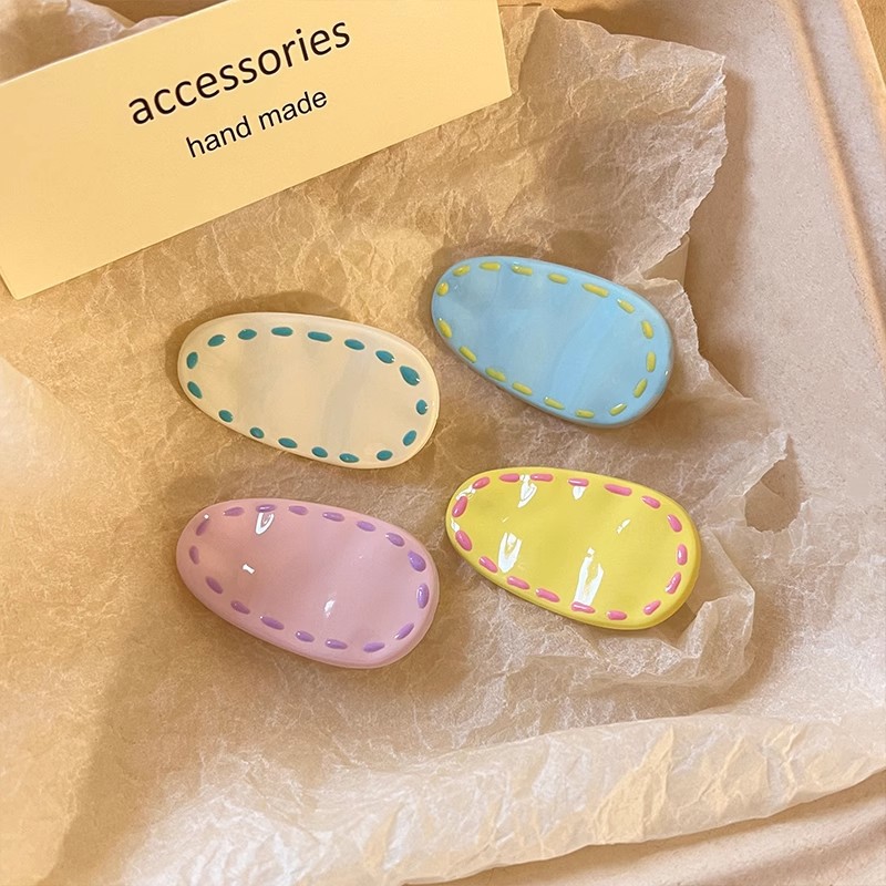 Japanese and Korean Hand-Painted Line Small Water Drop Hairpin for Women 2025 New High-End Duckbill Clip Side Bangs Clip Hairpin Hair Accessory
