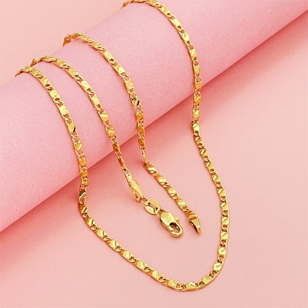 Foreign trade explosions vacuum plating 18K gold 2mm flat chain chain chain wholesale 40-75CM in stock supply